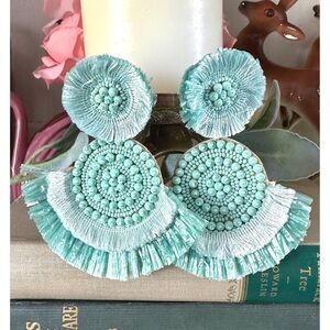 Mint beaded fringe earrings